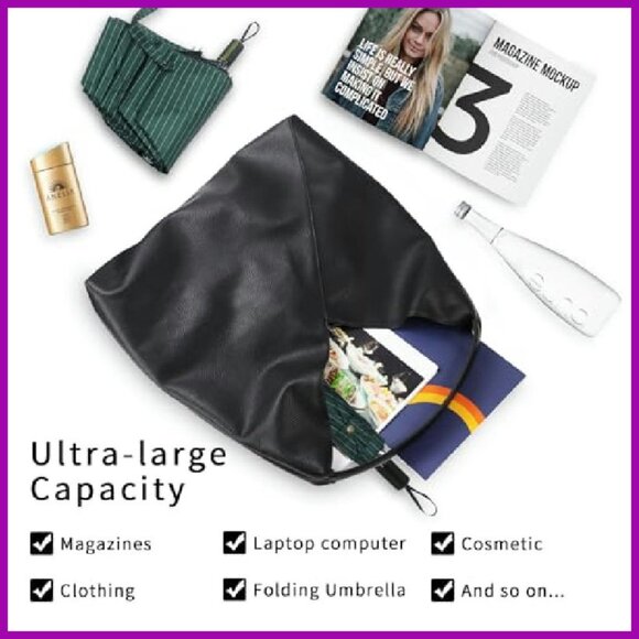 Large Soft PU Leather Tote Hobo Bag for Women Work Travel Purse - Picture 3 of 8